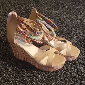 Colorful Beaded Wedge Sandals